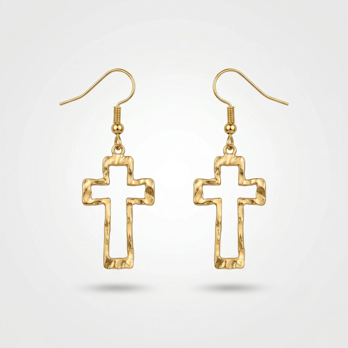 QIAOREN 10584 Hollow Cross Drop Earrings 18K Gold Plated Stainless Steel Waterproof Tarnish Free Trendy Party Religious Jewelry