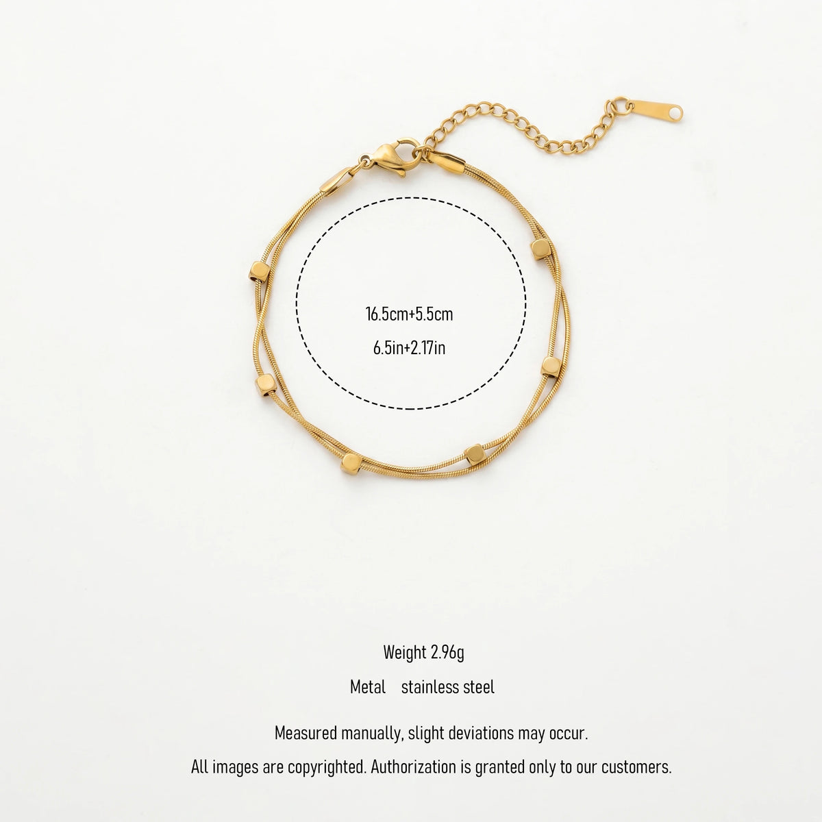 QIAOREN 13301 Gold Double Snake Bracelet Stainless Steel Mini Cube Beads Clasp Extender Waterproof Dainty Women Stack Jewelry