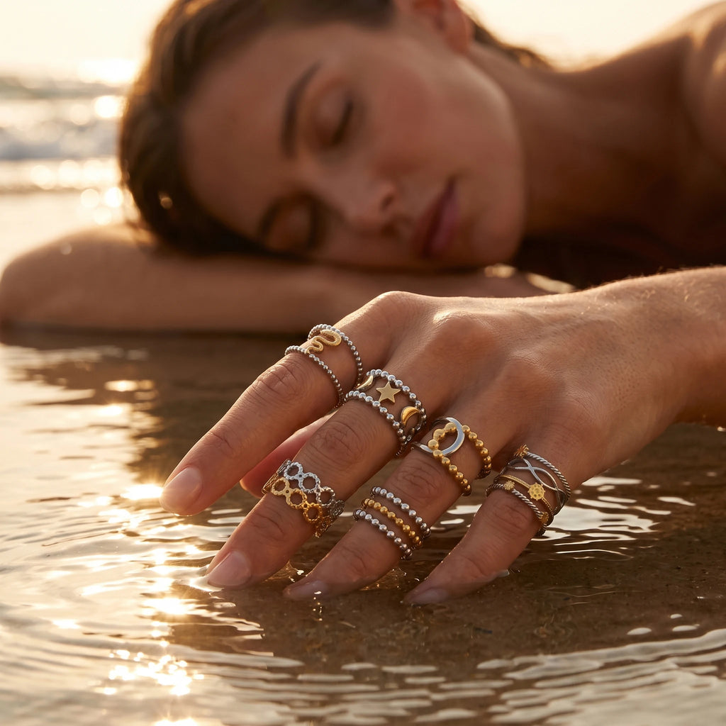 QIAOREN 13016-20 Gold Silver Plated Adjustable Open Stack Ring Set for Women Minimalist Geometric Statement Rings