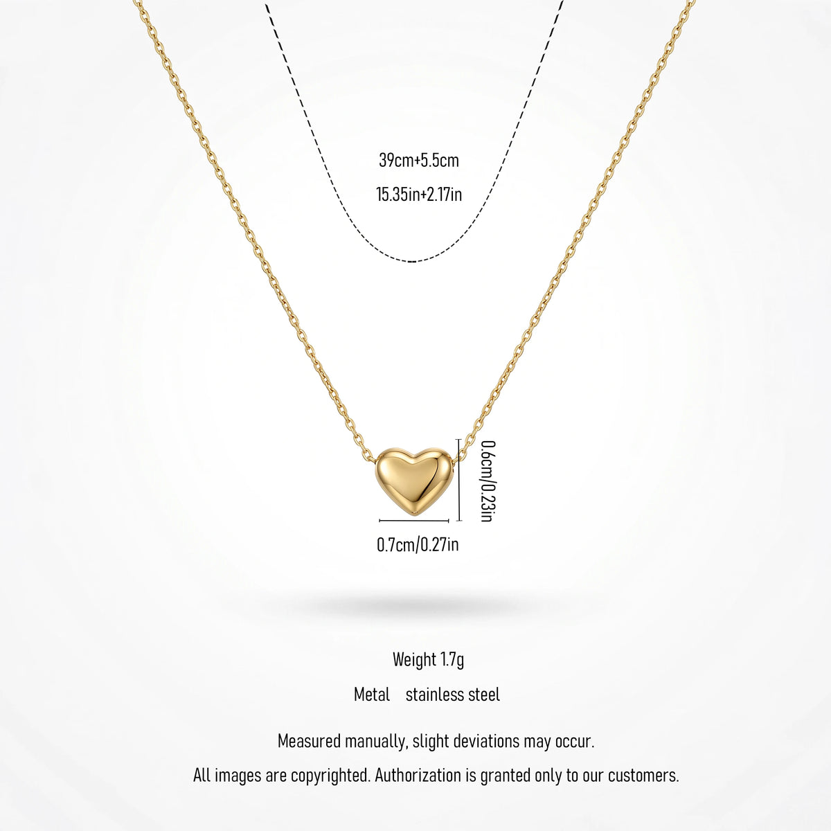 QIAOREN 13475 Minimalist Smooth Puffy Heart Pendant Necklace with Thin Delicate Cable Chain, Dainty Gold Necklace