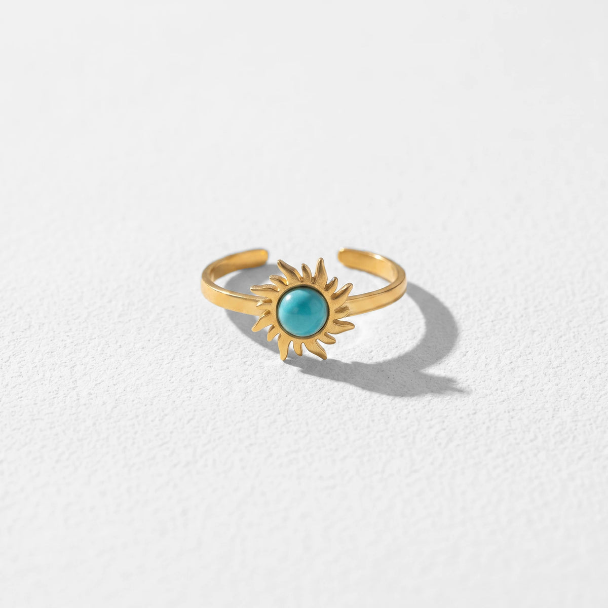QIAOREN 5Pcs Gold Stainless Steel Turquoise Open Ring Set Irregular Hammered Crown Adjustable Boho Stackable Rings