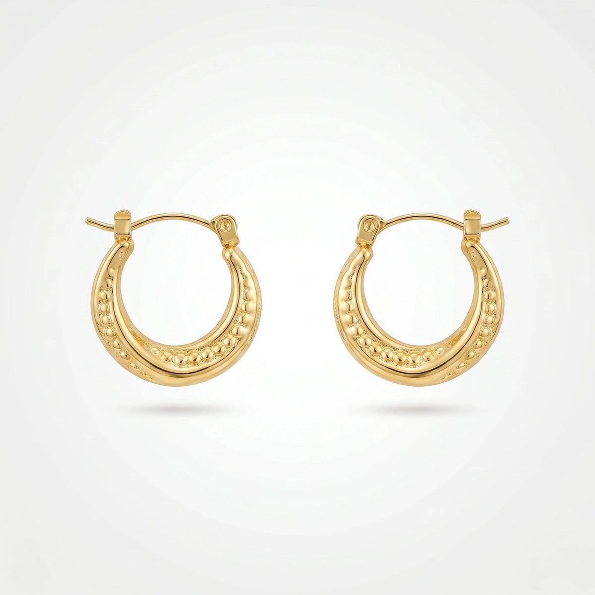 QIAOREN 12534 Waterproof 18K Gold Beaded Hoops Stainless Steel Tarnish Free Bold Dot Grain Puffy Huggie Earrings US EU
