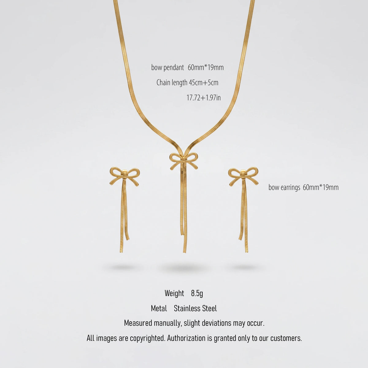 QIAOREN 10544 Matte 18K Gold Plated Stainless Steel Oval Link Chain Necklace and Earrings Set Waterproof Tarnish Free Jewelry