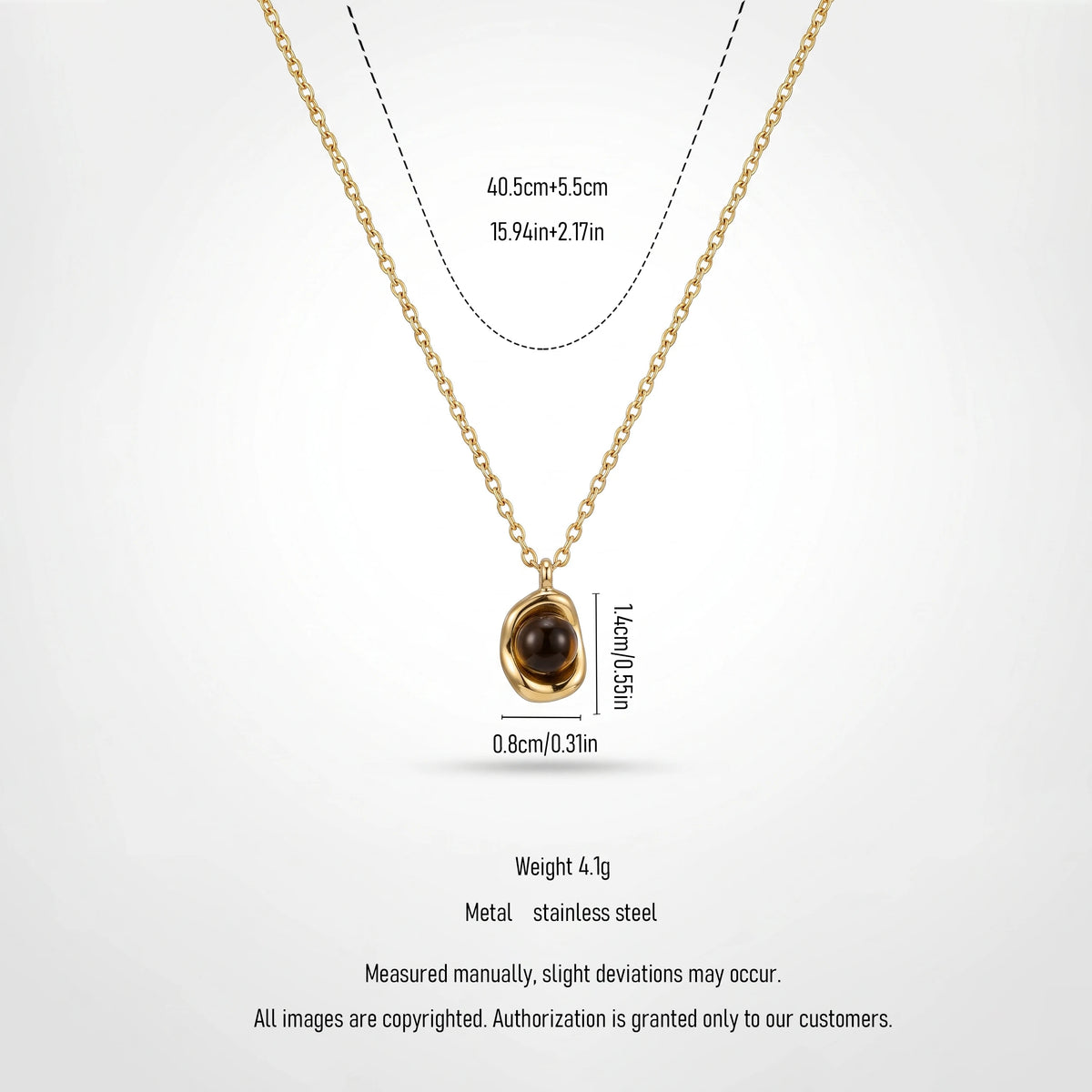QIAOREN 13522 Wholesale Gold Plated Stainless Steel Black Bead Pendant Necklace Minimalist Irregular Charm Jewelry