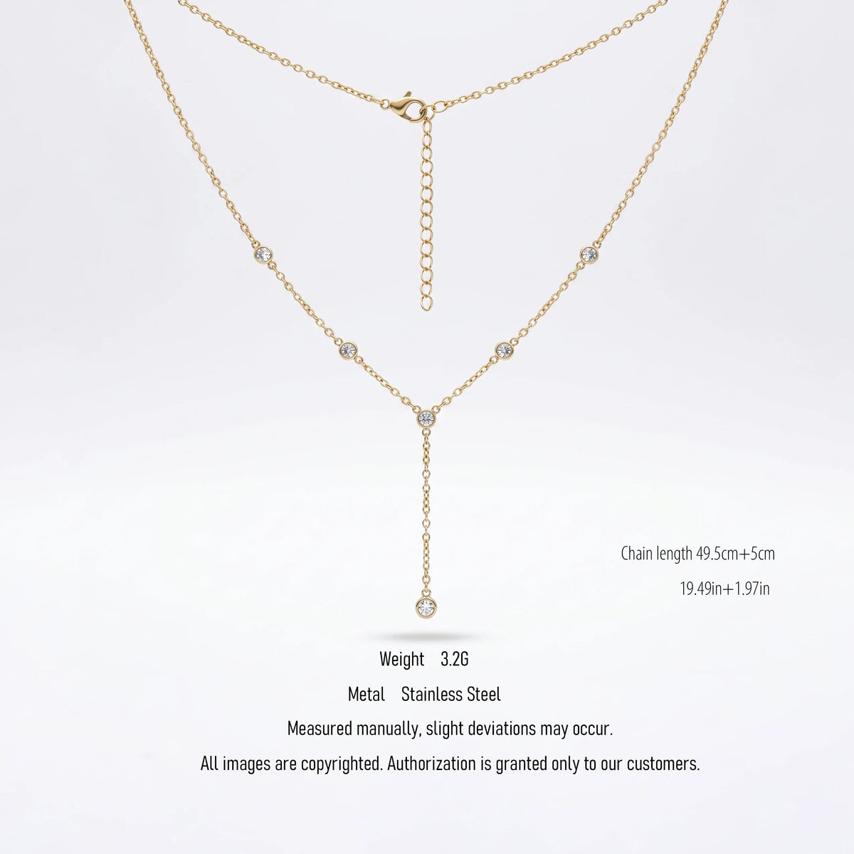 QIAOREN 10600 Link Chain Y Drop Pendant Necklace 18K Gold Plated Stainless Steel Waterproof Tarnish Free Trendy Jewelry