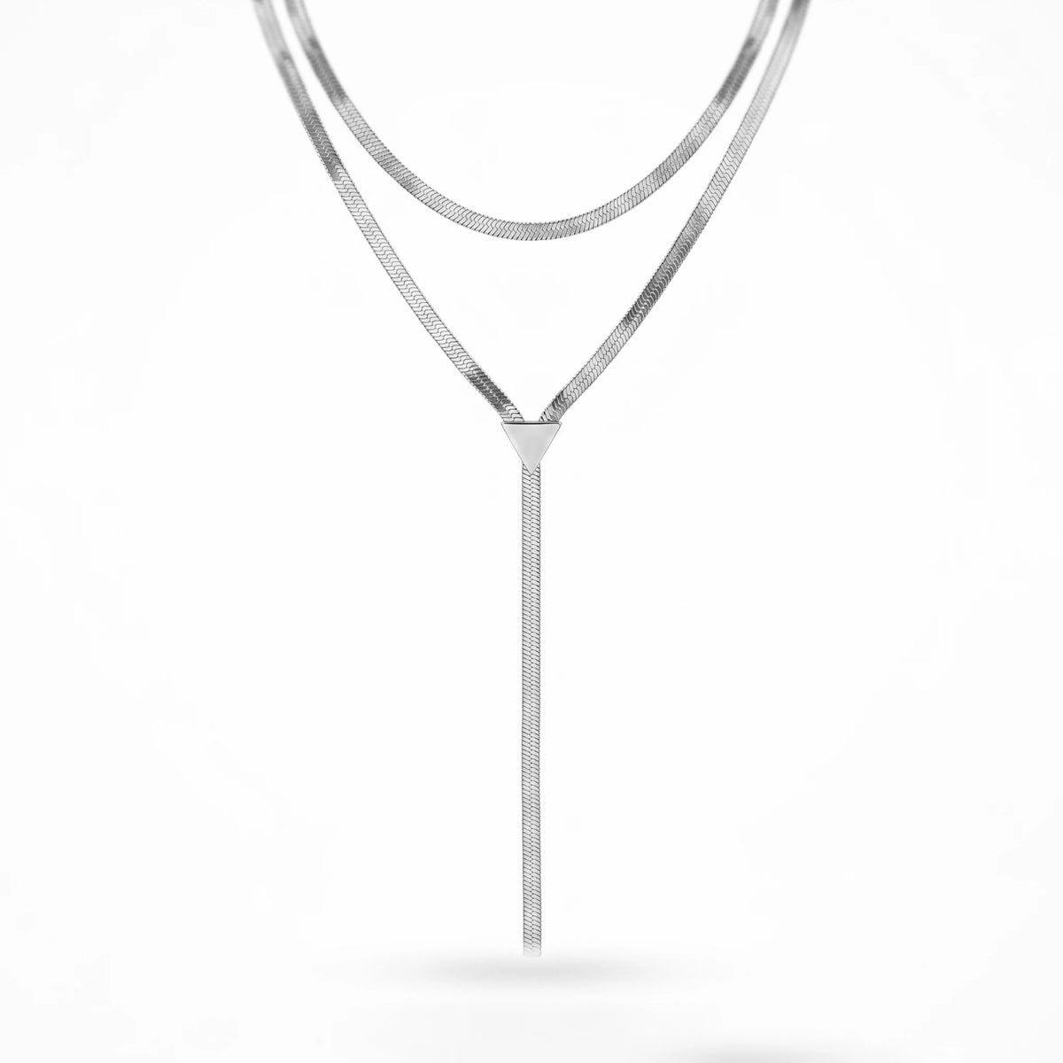 QIAOREN 12872 18K Gold Plated Layered Herringbone Y Necklace, Waterproof Tarnish Free Stainless Steel Snake Chain Lariat Jewelry