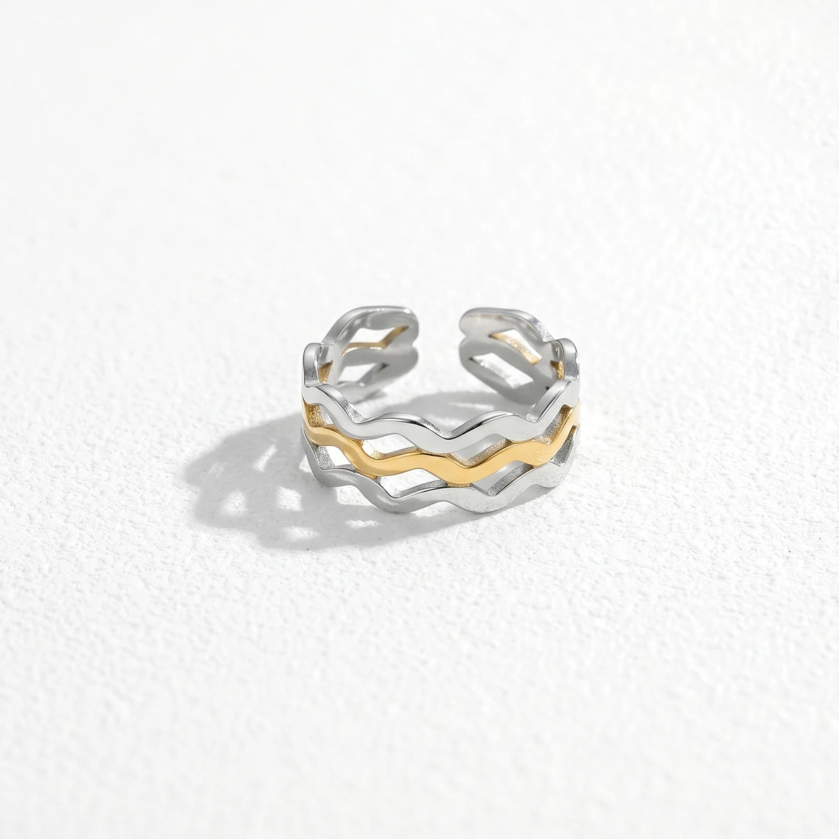 QIAOREN 12938-42 18K Gold Plated 316L Stainless Steel Two Tone Snake Star Adjustable Rings Set Tarnish Free Waterproof Jewelry