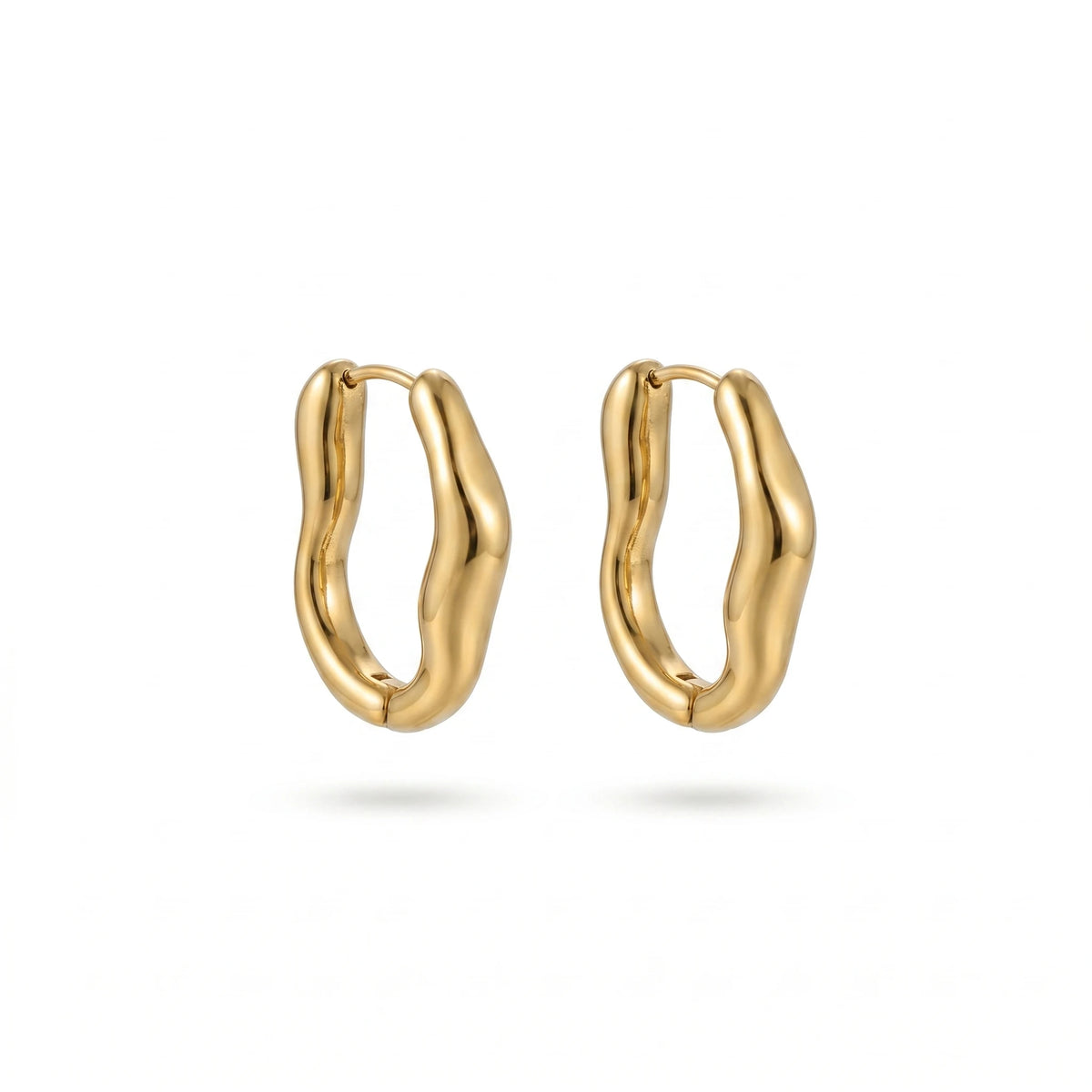 QIAOREN 12499  Elegant Sculptural Molten Gold Hoops Stainless Steel Bold Architectural Statement U Earrings EU US