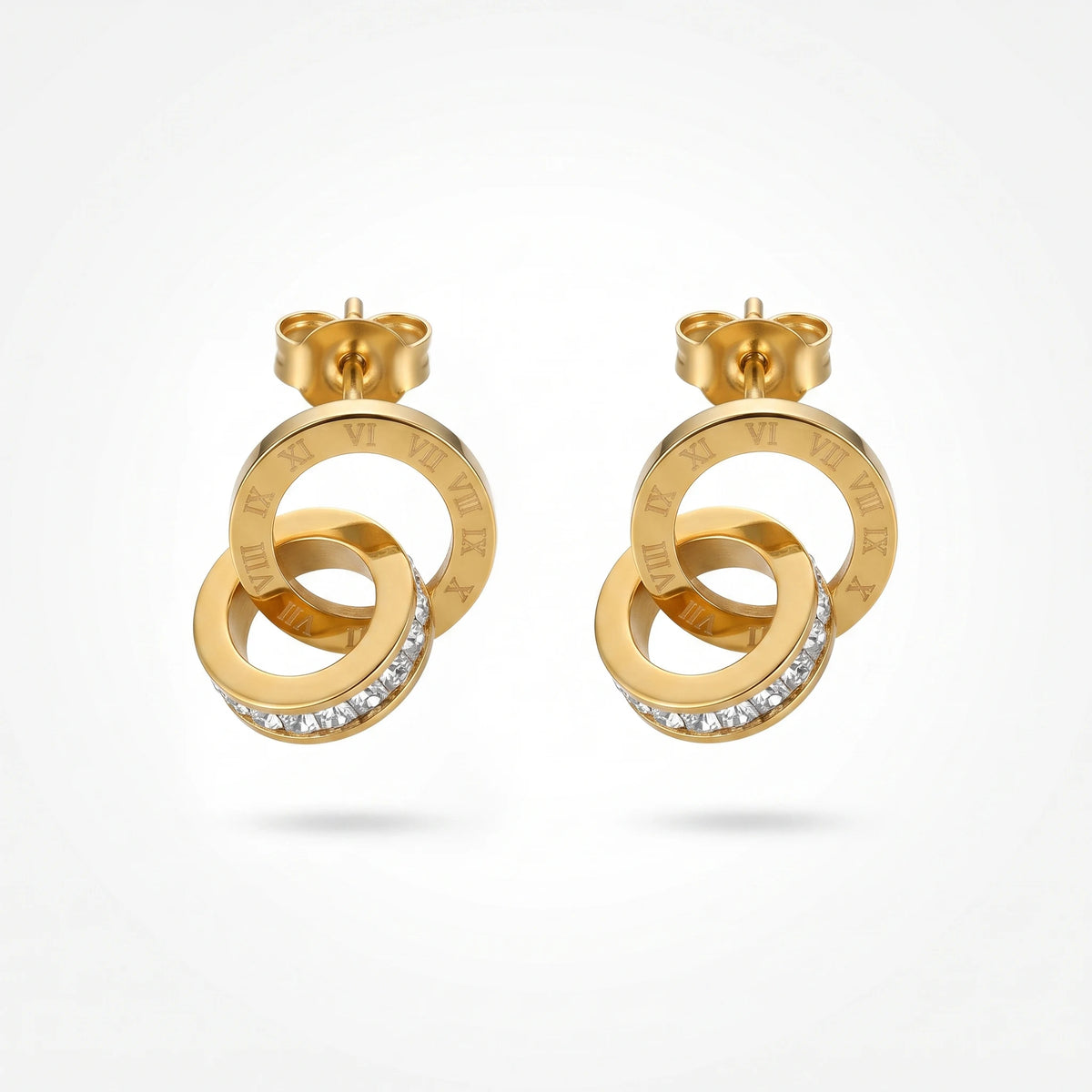 QIAOREN 13413 Stainless Steel CZ Hoop Earrings Roman Numeral Dangle Stud Earrings Minimalist Jewelry for Women