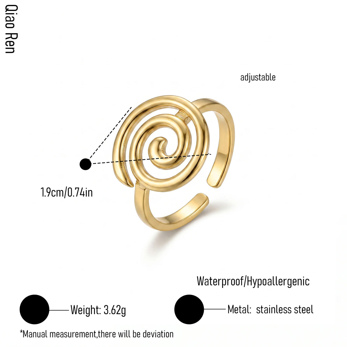 QIAOREN 14251- 61 Vintage Textured Gold Open Cuff Ring Set, Hippie Bohemian Stackable Adjustable Rings for Women