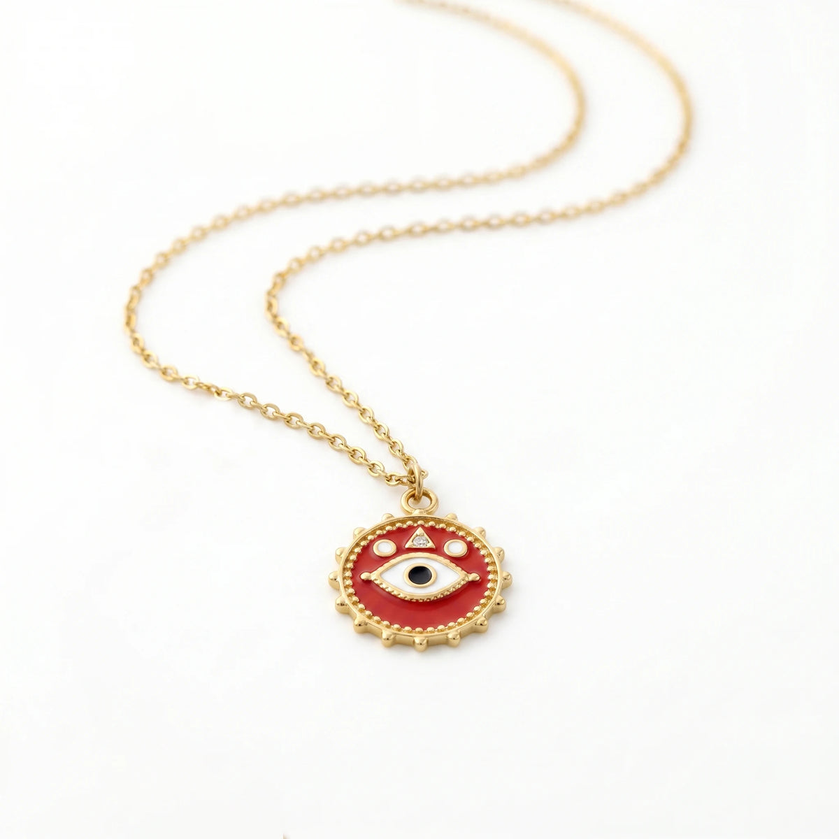 QIAOREN 12813 18K Gold Plated Necklace, Waterproof Tarnish Free Stainless Steel Protection Medallion Jewelry for Women