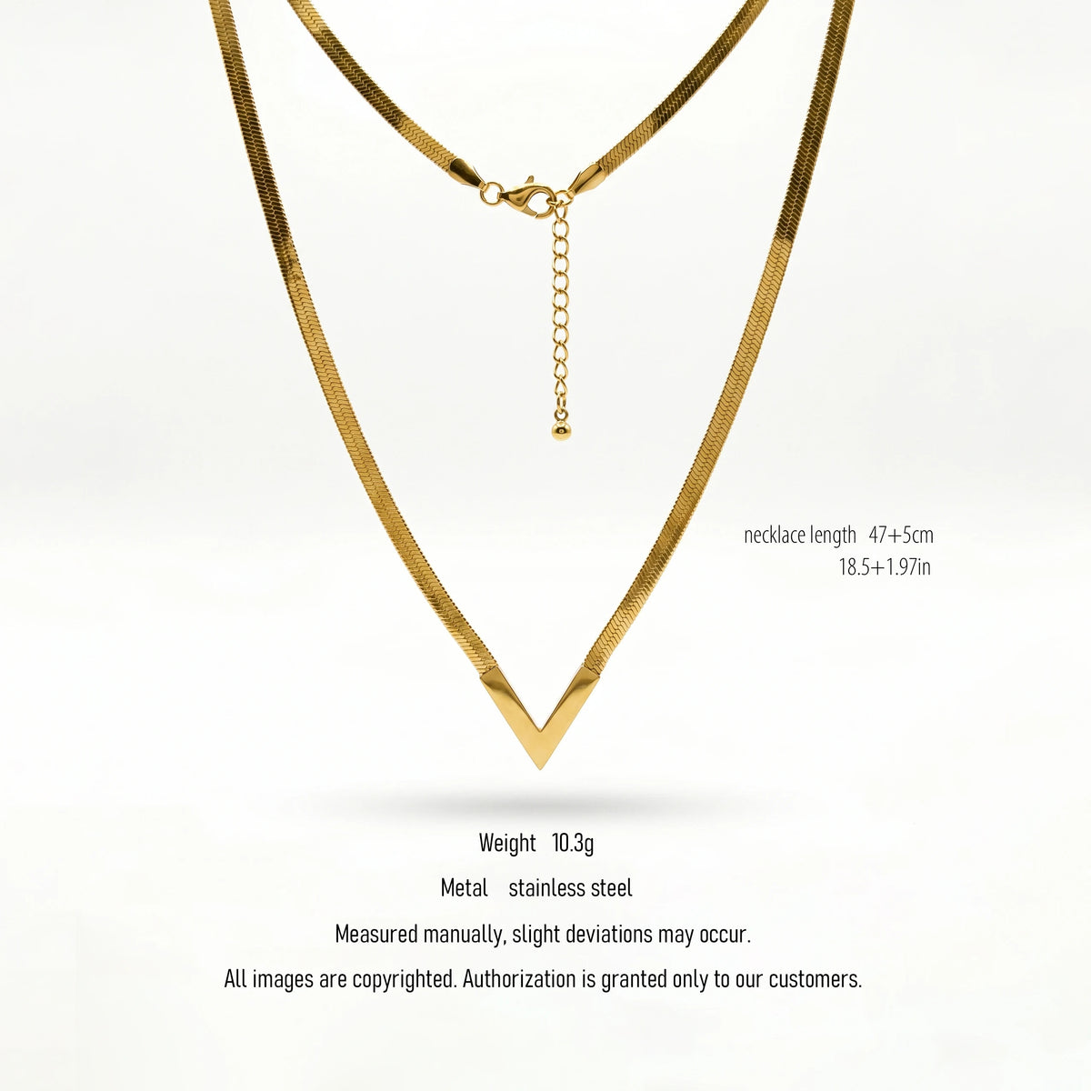 QIAOREN 10586 V Shape Snake Chain Necklace 18K Gold Plated Stainless Steel Waterproof Tarnish Free Jewelry for Women Party