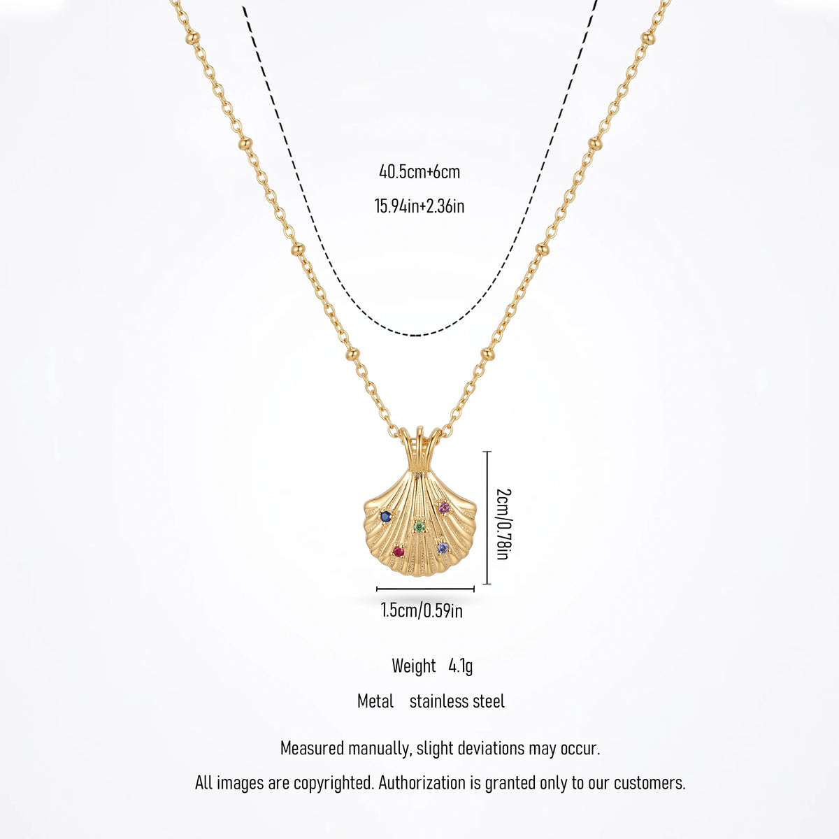 QIAOREN 13550 Stainless Steel Seashell Pendant Necklace Gold Colorful CZ Shell Charm Beach Jewelry Summer Necklace for Women