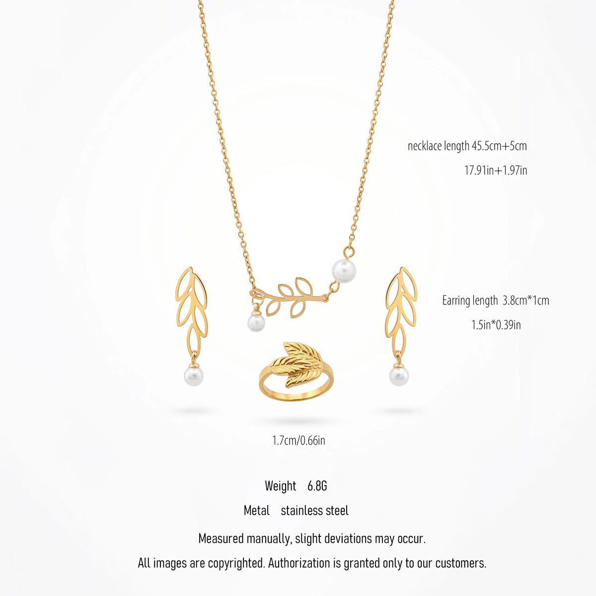 QIAOREN 10674 Elegant Hypoallergenic Gold Plated Stainless Steel Jewelry Set Pendant Necklace Dangle Earrings Ring Daily Wear