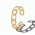 QIAOREN 12707 Minimalist Interwoven Oval Link Cuff Bracelet Stainless Steel Adjustable Open Gold Ladies Accessory