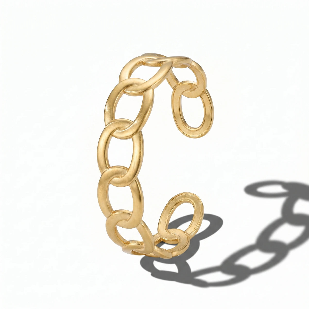 QIAOREN 12707 Minimalist Interwoven Oval Link Cuff Bracelet Stainless Steel Adjustable Open Gold Ladies Accessory