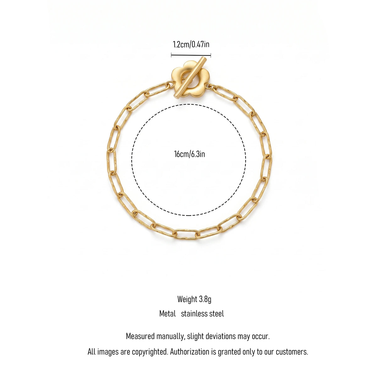 QIAOREN 13971 Stainless Steel Paperclip Chain Bracelet Gold Flower Toggle Clasp Minimalist Charm Bracelet for Women