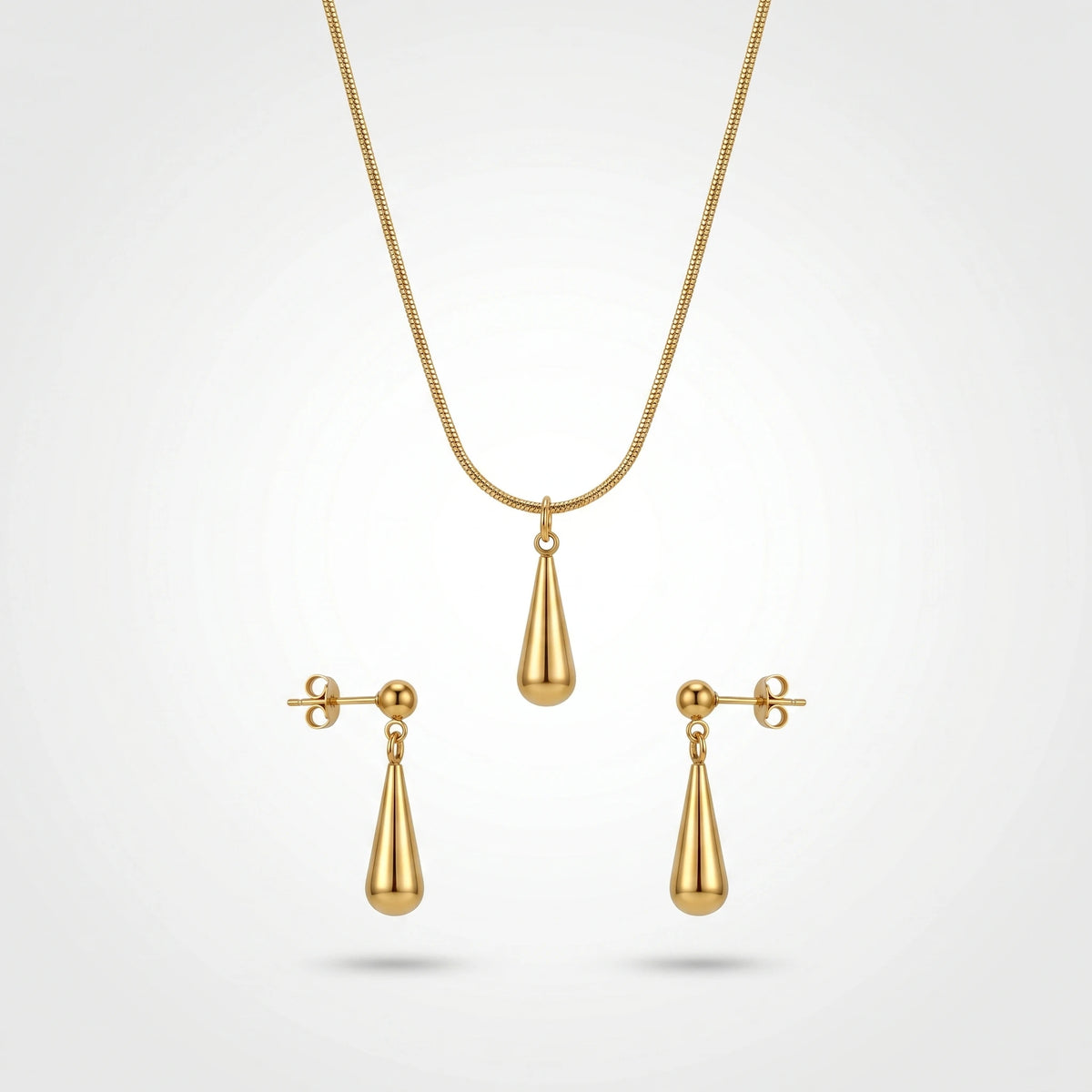 QIAOREN 10606 Women's Teardrop Pendant Necklace Earring Set 18K Gold Plated Stainless Steel Waterproof Tarnish Free Jewelry