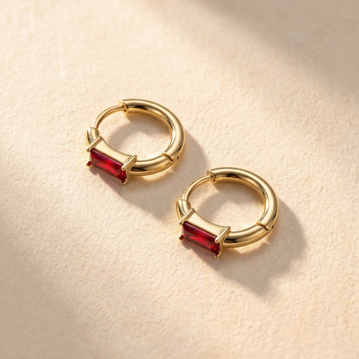QIAOREN 12173-77 Classic Rectangular Colorful CZ Hoop Earrings Gold Plated Stainless Steel  Fashion Jewelry for Western Girls