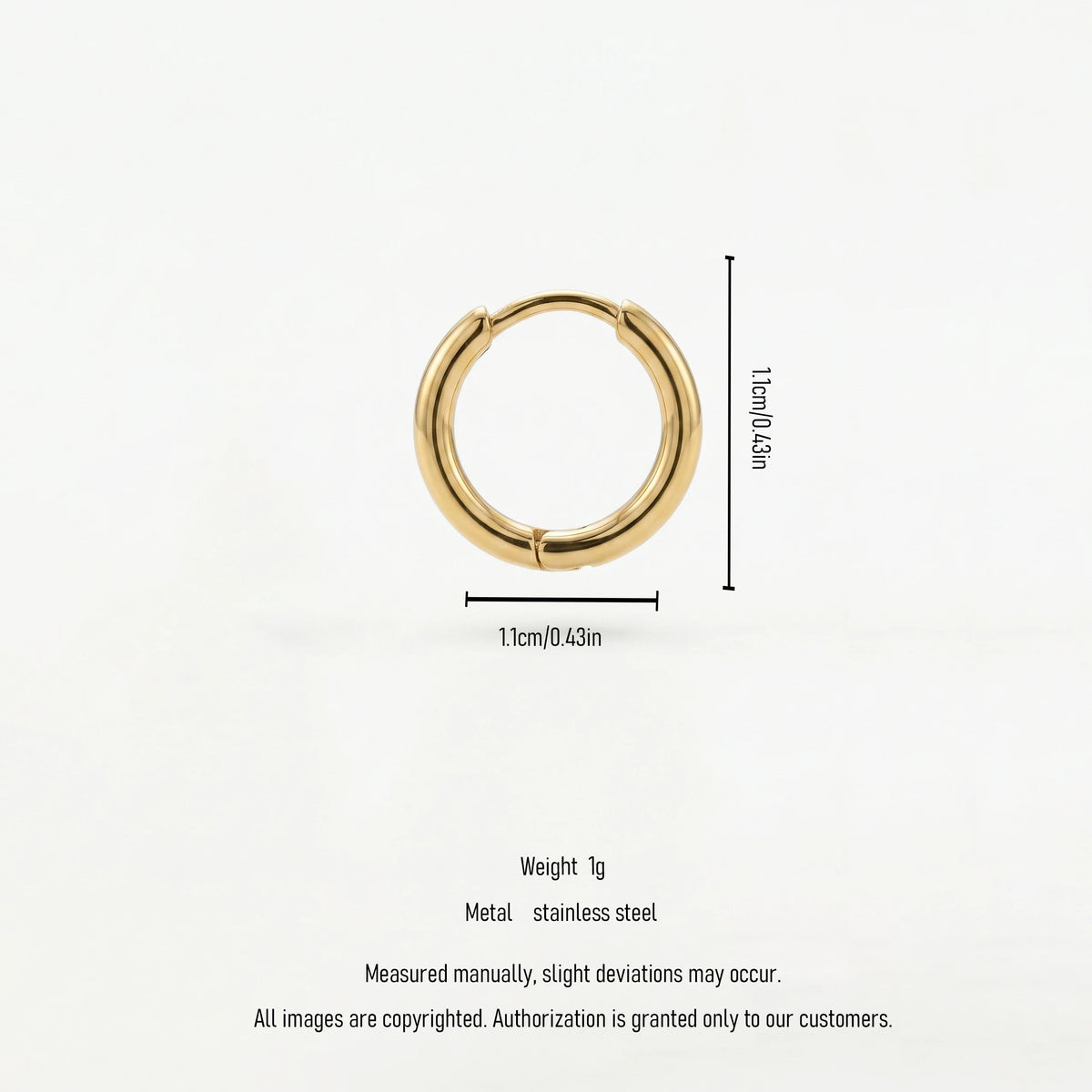 QIAOREN 12611 Timeless Shiny Thin Tube Huggie Hoop Earrings Stainless Steel 18K Gold Hypoallergenic Small Round Jewelry Gift