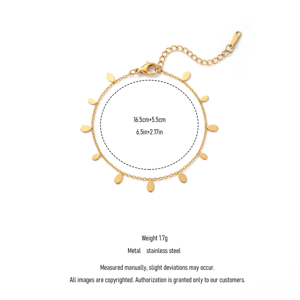 QIAOREN 13365 Gold Plated Stainless Steel Sunburst Disc Charm Bracelet Dainty Minimalist Layering Bracelet for Women