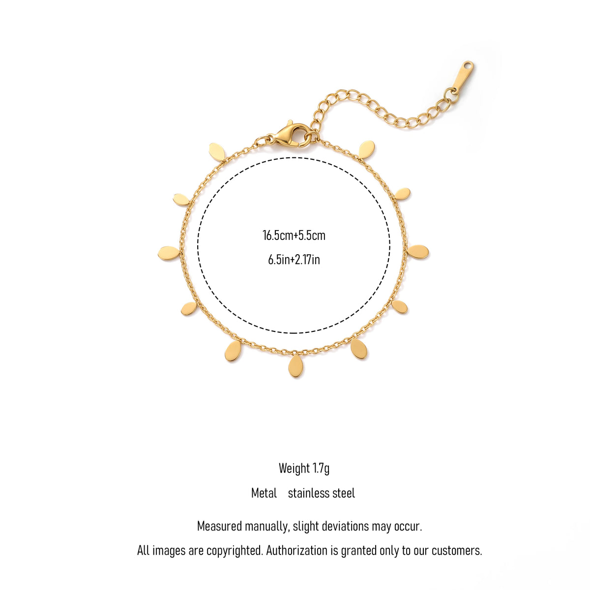 QIAOREN 13365 Gold Plated Stainless Steel Sunburst Disc Charm Bracelet Dainty Minimalist Layering Bracelet for Women