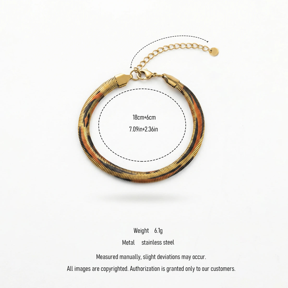 QIAOREN 10641 Luxury Gold Snake Chain Stainless Steel Bracelet Waterproof Minimalist Adjustable Wrist Jewelry for Women