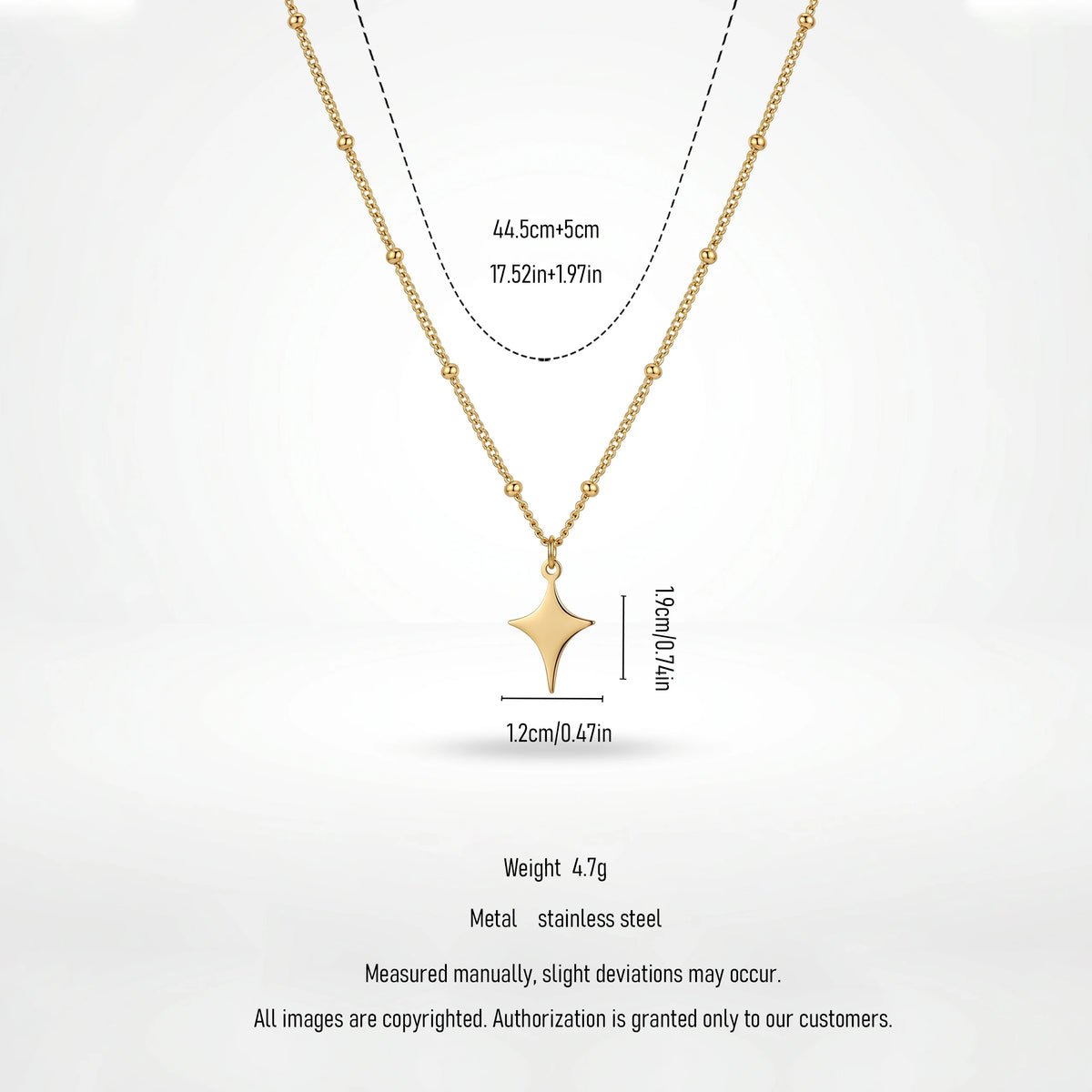 QIAOREN 11245 Tarnish Resistant Waterproof 18K Gold Plated Stainless Steel North Star Beaded Chain Necklace