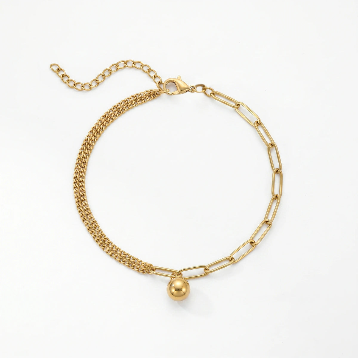 QIAOREN 12888 Gold Plated Double Layer Chain Bead Ball Anklet for Women Adjustable Dainty Minimalist Luxury Foot Jewelry Gift