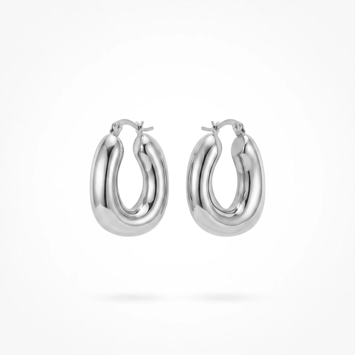 QIAOREN12453Glossy Solid Gold Oval Chunky Hoop Earrings Waterproof Stainless Steel Hoops Hypoallergenic Minimalist Daily Jewelry
