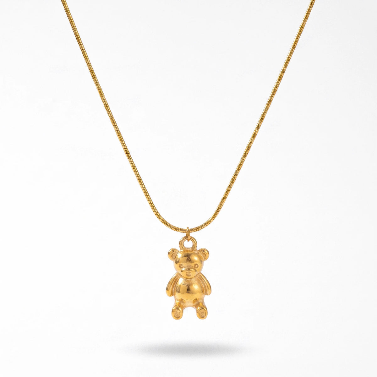 QIAOREN 14376 Cute 3D Teddy Bear Pendant Snake Chain Necklace, Stainless Steel Necklace Jewelry Gift for Daily Fashion Outfits
