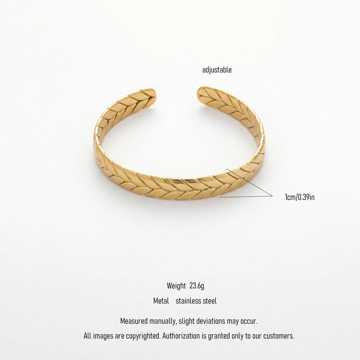 QIAOREN 12649 18K Gold Plated Stainless Steel Wheat Leaf Cuff Bracelet Adjustable Open Bangle Anti Tarnish Wrist Jewelry