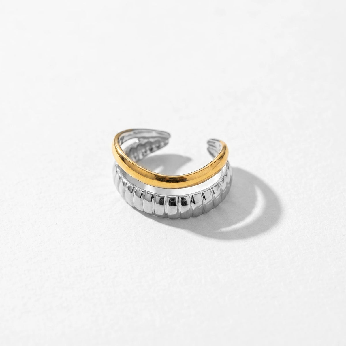 QIAOREN 13002-05 Gold Silver Plated Adjustable Open Stack Ring Set for Women Minimalist Geometric Statement Rings