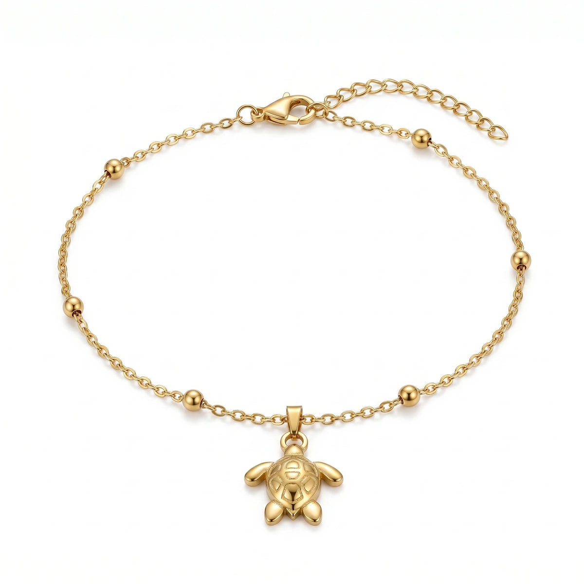 QIAOREN 11441 Dainty Boho Sea Turtle Charm Anklet 18K Gold Plated Stainless Steel Beach Foot Jewelry