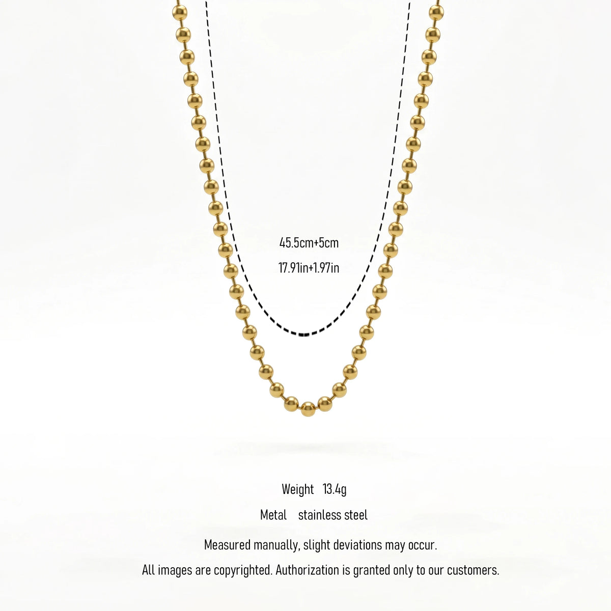 QIAOREN 11845 Minimalist Chunky Gold Bead Chain Choker 18K Gold Stainless Steel Sleek Polished Everyday Wear Layering Jewelry