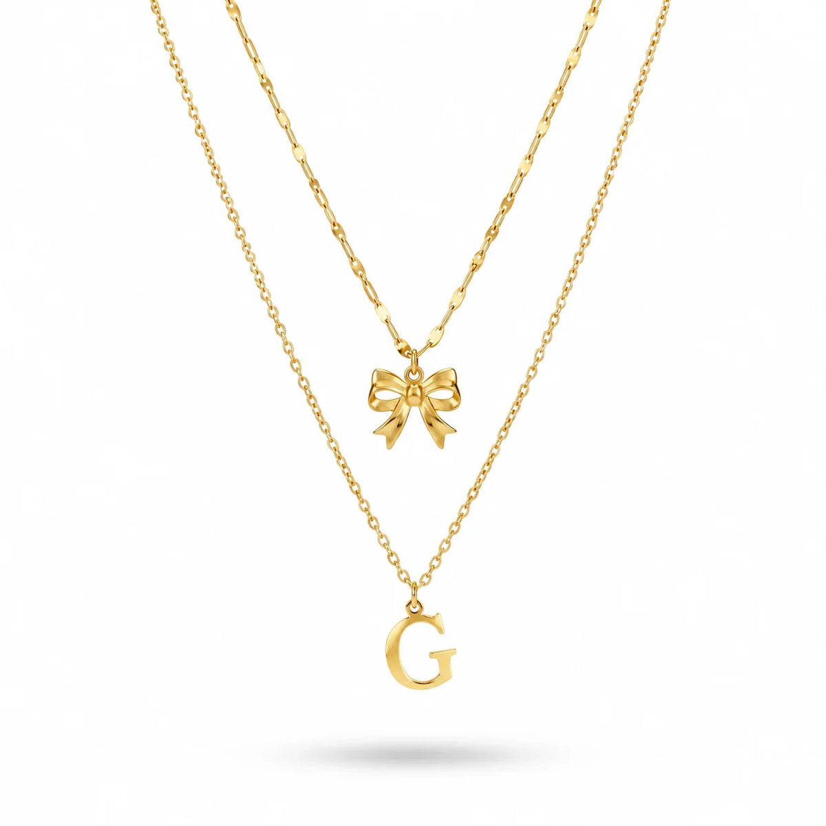QIAOREN A-Z 26 Letter Bow Initial Necklace Stainless Steel Gold Silver Alphabet Pendant Custom Jewelry
