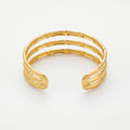 QIAOREN12704Oriental Triple Bamboo Segmented Wide Bangle Hypoallergenic Stainless Steel Gold Bracelet Birthday Good Fortune Gift