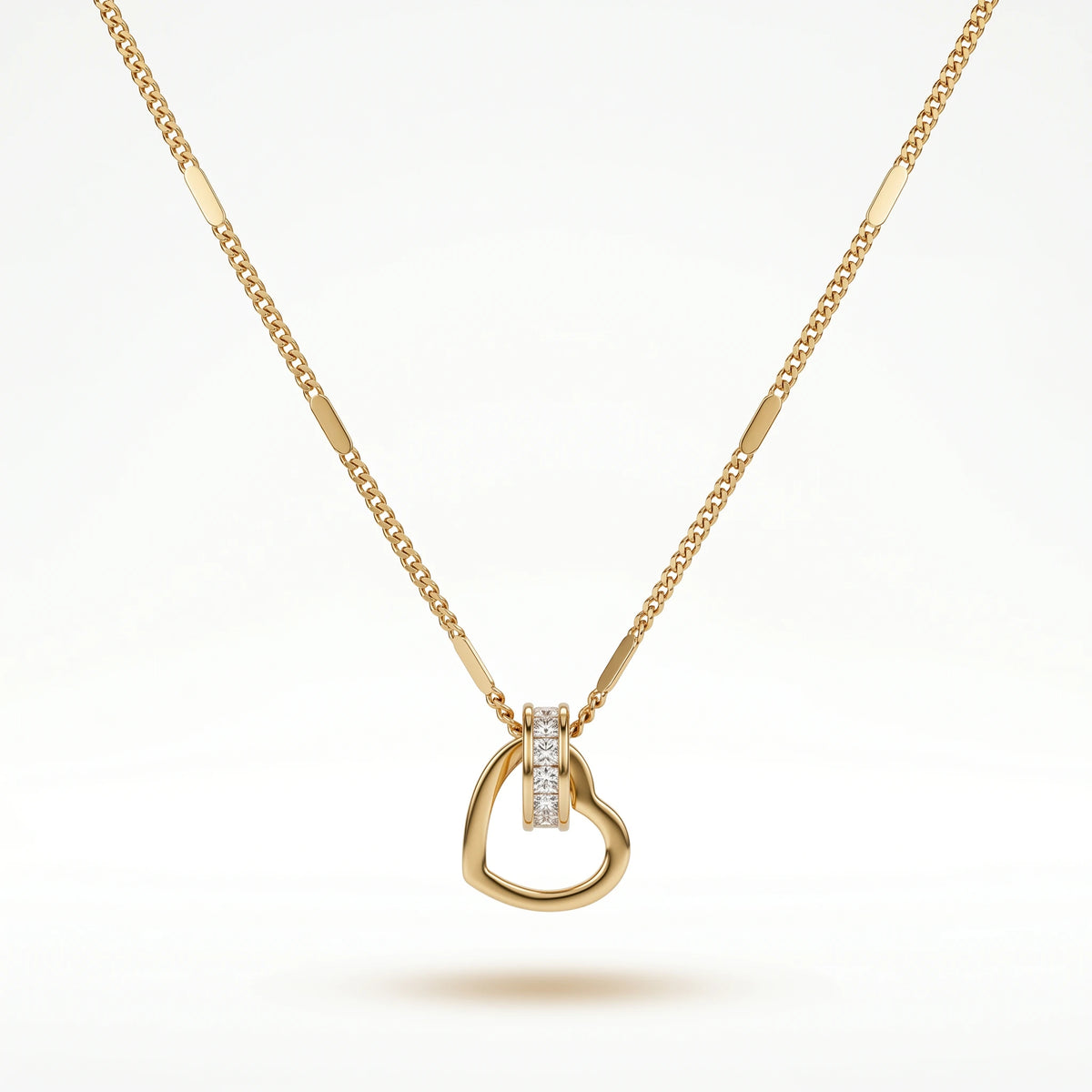 QIAOREN 10825 Tarnish Resistant Waterproof 18K Gold Plated Stainless Steel Open Heart Necklace With CZ Accent