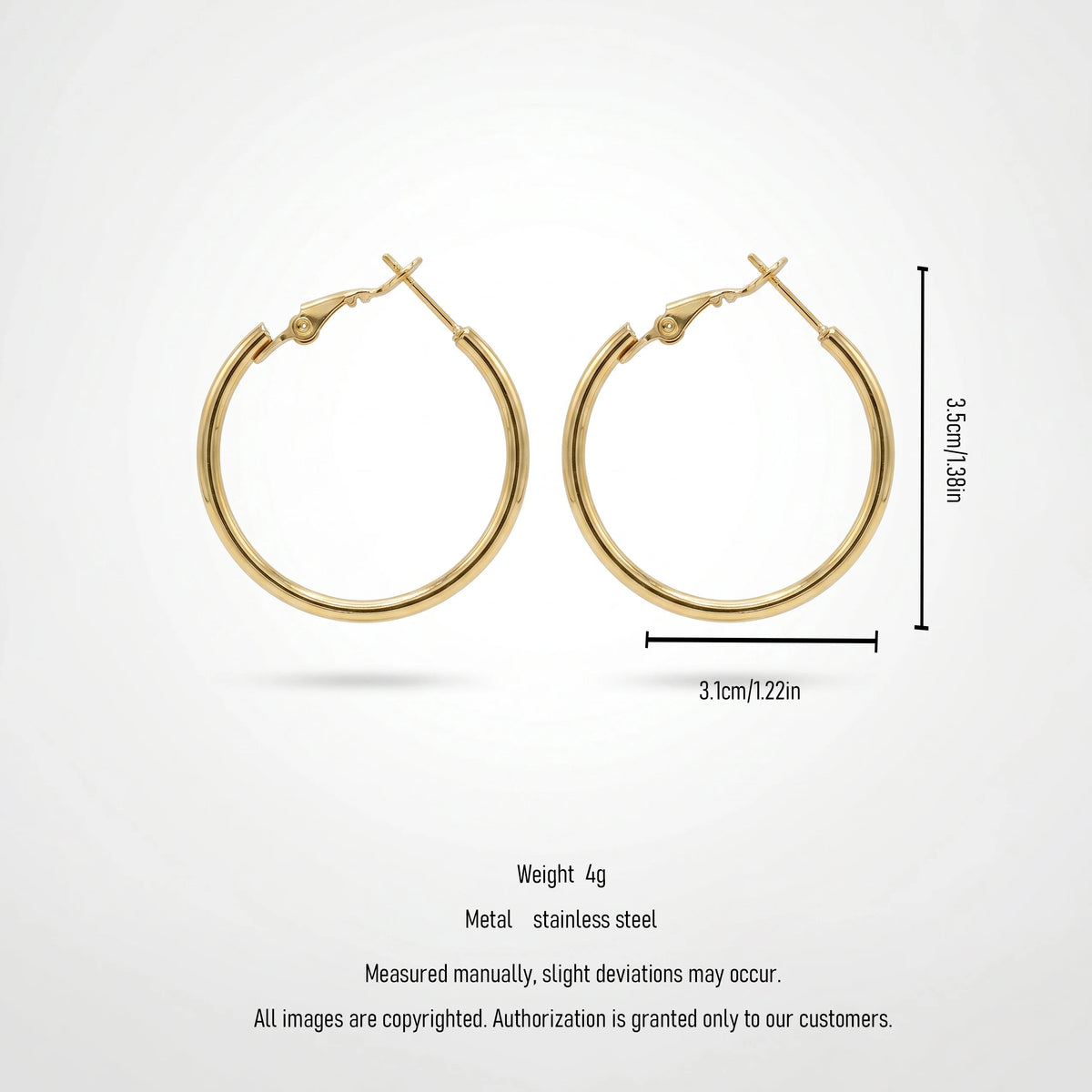 QIAOREN 12400 Trendy French Lock Hoop Earrings Gold Stainless Steel Medium Thick Circular Ring Sleek Round Hoops Women US EU