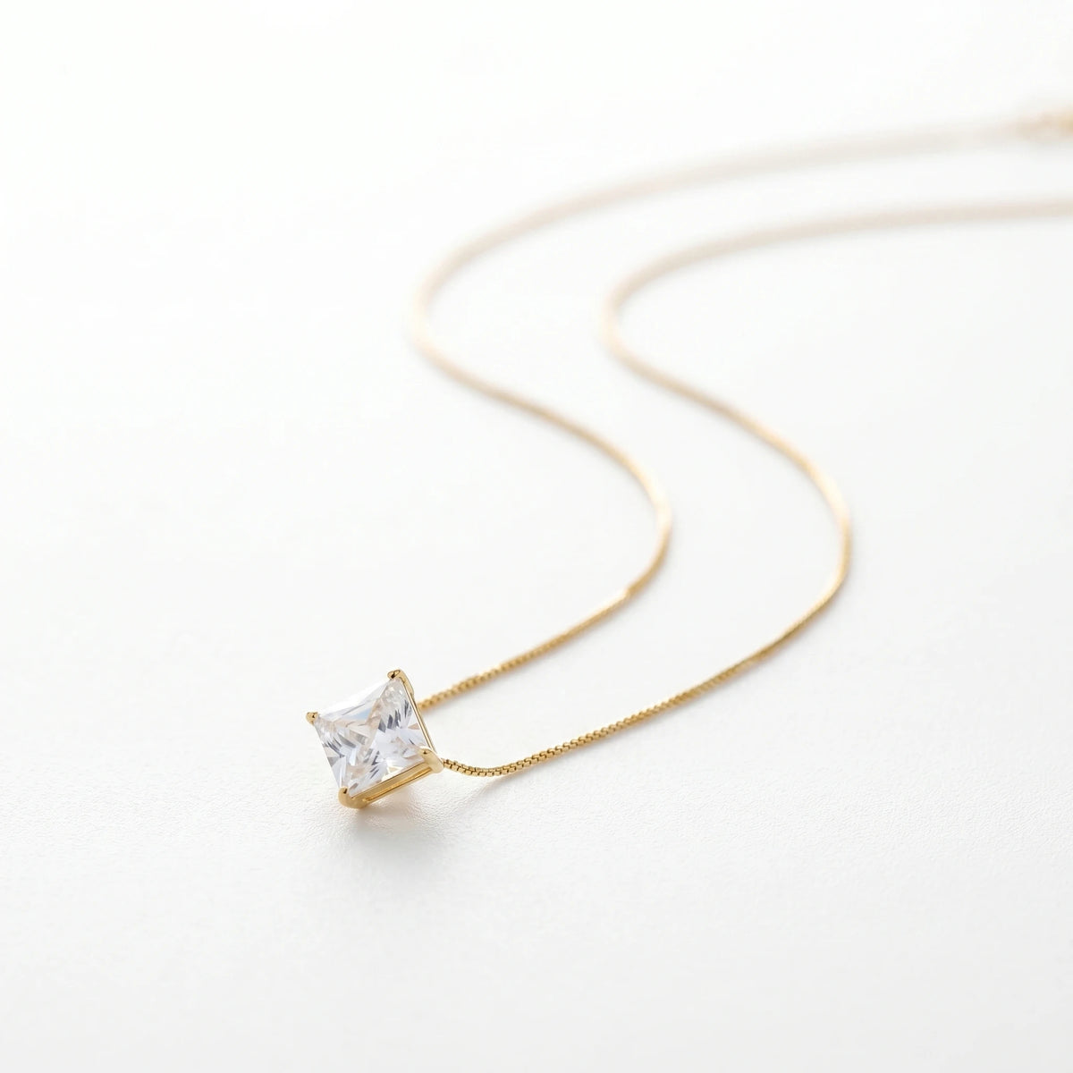QIAOREN 13170 Stainless Steel Princess Cut CZ Pendant Necklace Gold Plated Elegant Solitaire Jewelry for Women