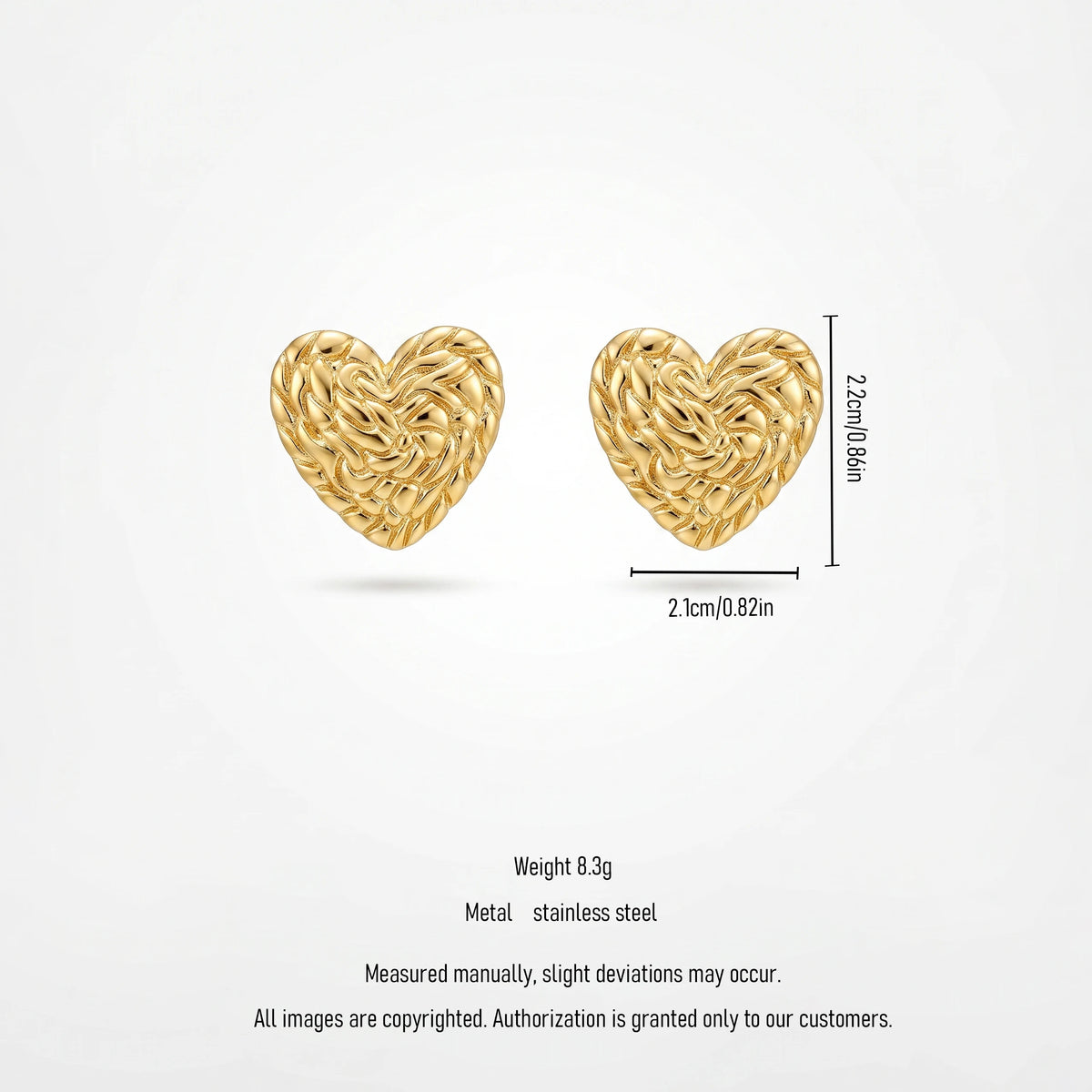 QIAOREN 13249 Gold Stainless Steel Woven Heart Stud Earrings Braided Texture Love Ear Studs Hypoallergenic Jewelry for Women