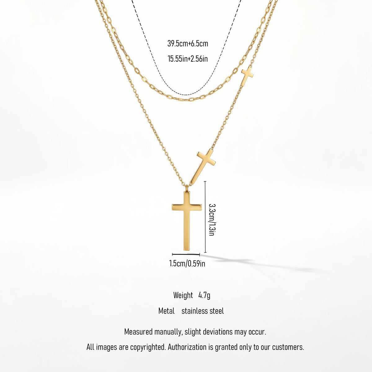 QIAOREN 13171 Stainless Steel Layered Cross Necklace Gold Plated Christian Faith Pendant Necklace Minimalist Jewelry for Women