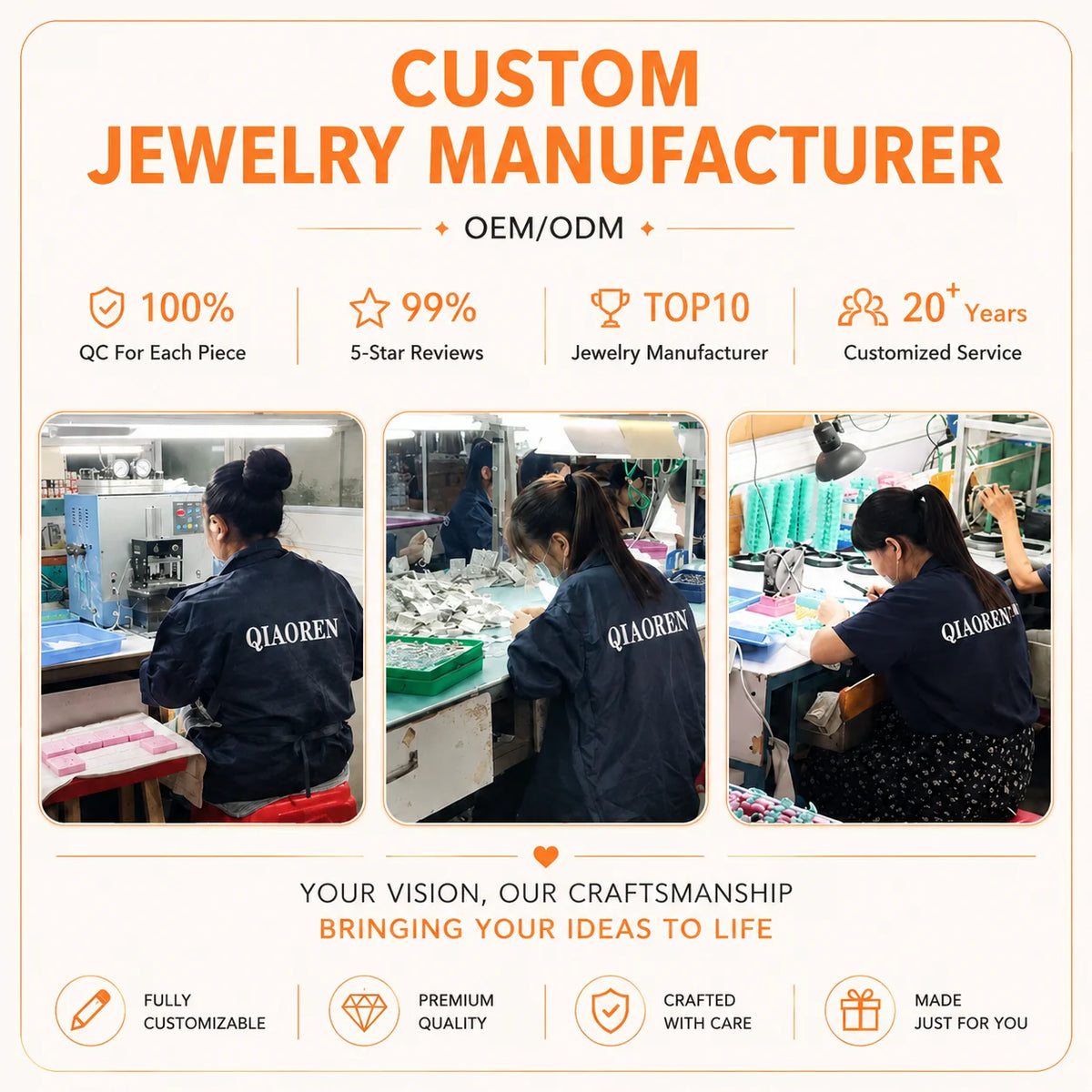 QIAOREN Custom Jewelry Manufacturer Waterproof Tarnish Free 18kGold Plated Stainless Steel Anklet Customized Your Own Jewelry