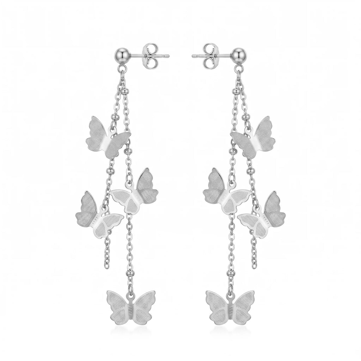 QIAOREN 10788 Dainty Long Tassel Butterfly Dangle Earrings 18K Gold Plated Stainless Steel Waterproof Non Tarnish Women Jewelry