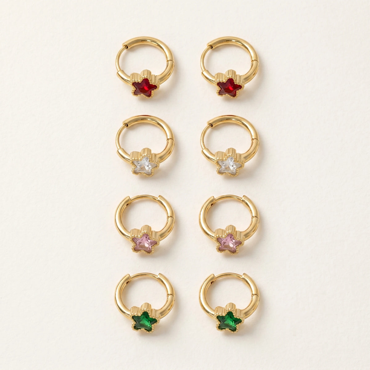 QIAOREN 12145-48Y2K Assorted Colored Star Zircon Stainless Steel  Hoop Earrings Gold Beaded Edge Tiny Earring Bulk Supply Europe