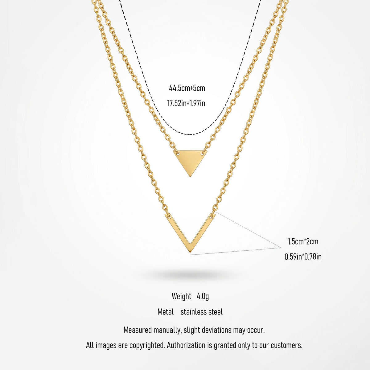 QIAOREN 11799 18K Gold Plated Stainless Steel Tarnish-Resistant Geometric Double Layer Triangle & Chevron Necklace