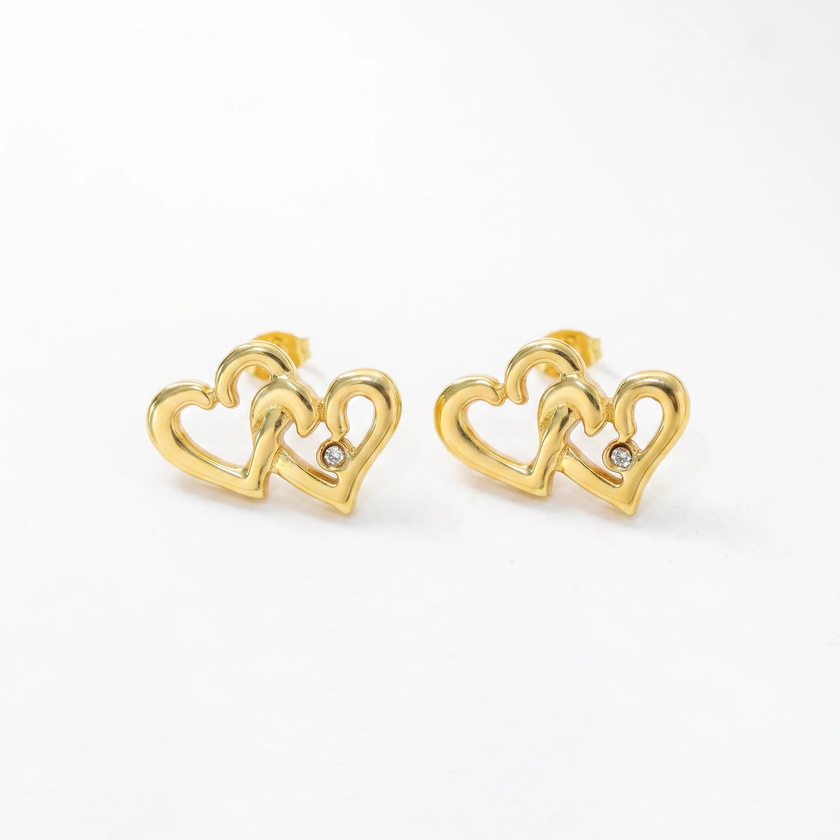 QIAOREN 12266 Trendy Double Interlocking Heart Stud Earrings 18K Gold Plated Stainless Steel Overlapping Love Jewelry Party
