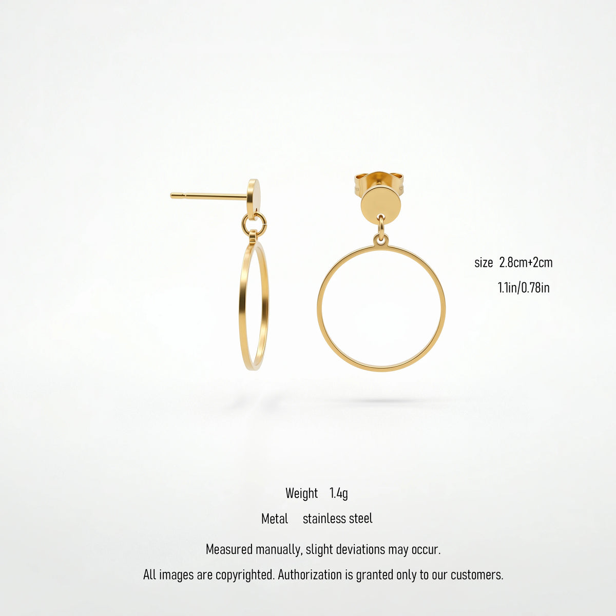 QIAOREN 10835 Waterproof Stainless Steel Circle Hoop Earrings Gold Plated Minimalist Jewelry