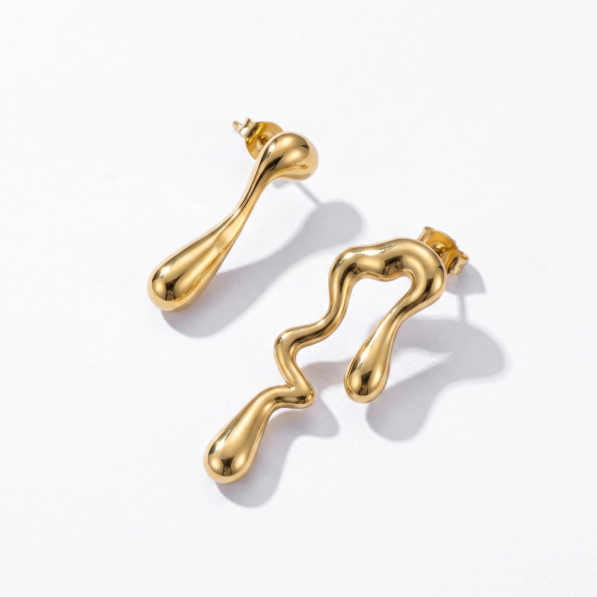 QIAOREN 10951 Modern Asymmetrical Teardrop Earrings, 18K Gold/Silver Plated Stainless Steel Artistic Statement Jewelry