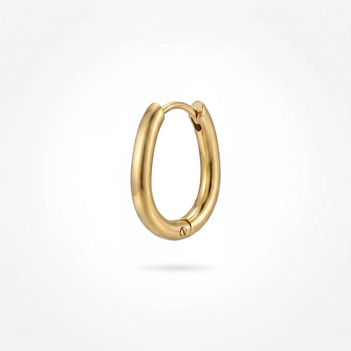 QIAOREN 12583 Smooth Thick Oval Huggie Hoop Earrings PVD 18K Gold Plated Stainless Steel Oval Ear Buckle for US European Women